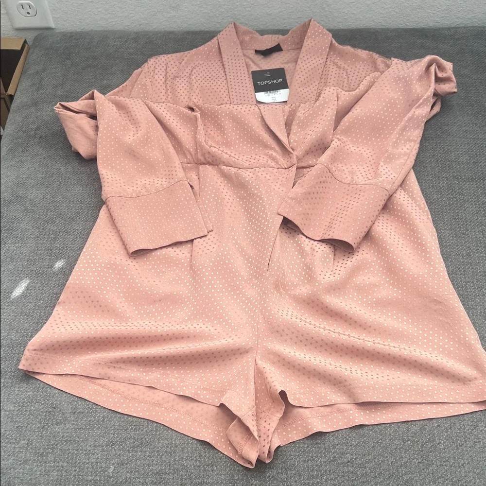 Topshop Blush Pink Satin Long-Sleeve Romper